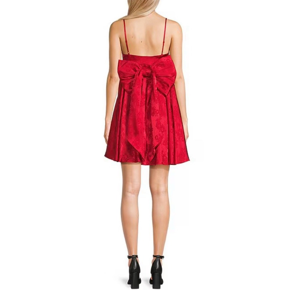 Allison & Kelly Red Floral Printed Babydoll V-Neck Bow Back Dress XL New NWT